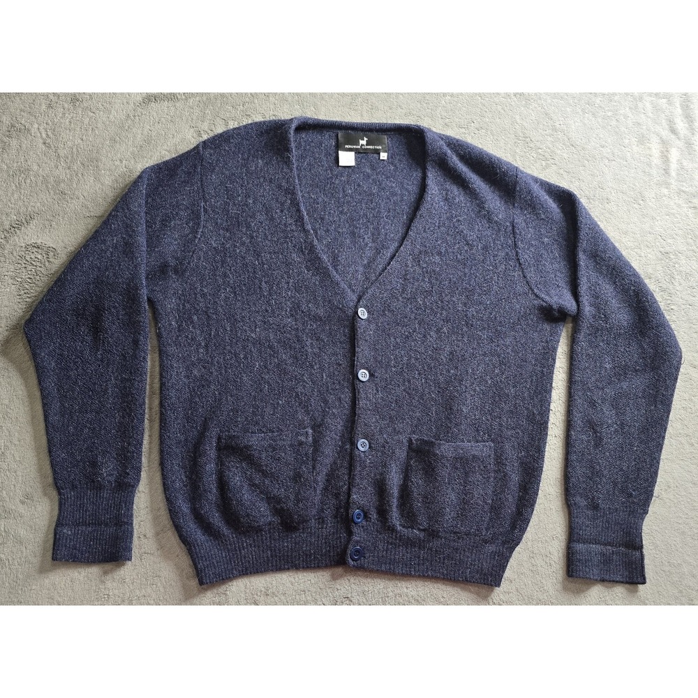 Peruvian Connection Alpaca Cardigan Sweater Mens Medium Blue V-Neck Pockets